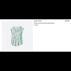 Daniel Rainn Estefany Lace Detail Split Nevk Blouse - L Mint